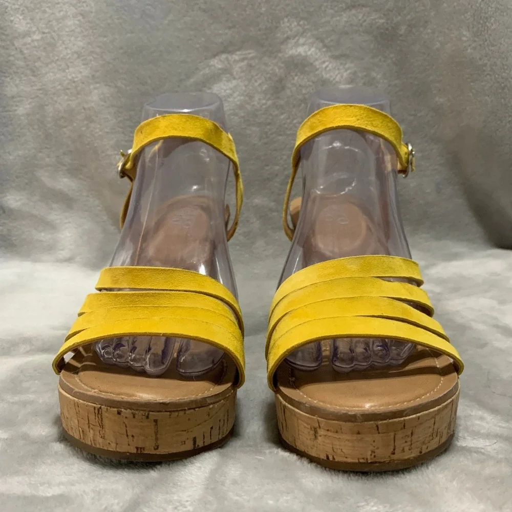 Franco Sarto‎ Crisania Yellow Suede Cork Wedge Sandals Womens 9 Platform Strappy